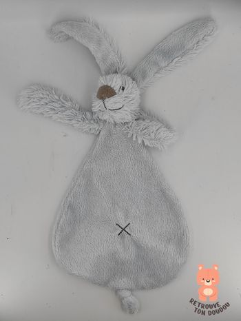 Doudou Plat Lapin Bleu Gris Clair Happy Horse