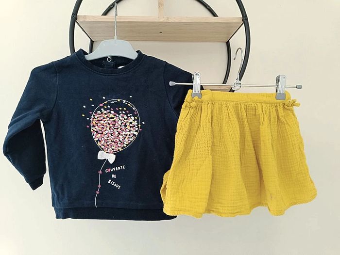 23-24 mois 2 ans ensemble sweat Gémo et jupe tape a l oeil