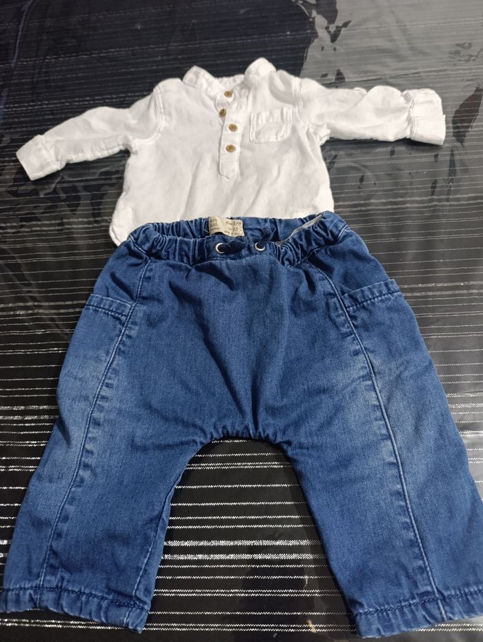 Ensemble chemise blanche et jean garçon 1 mois