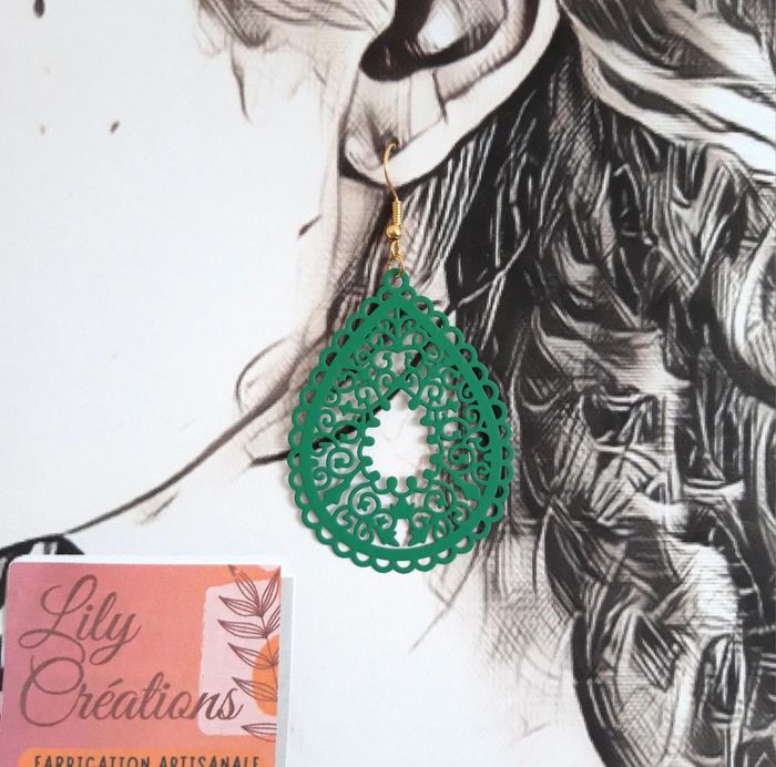 Boucles d'oreilles dorées et filigranes verts LC309 - photo numéro 2