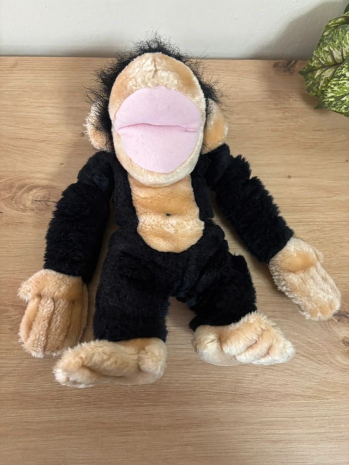 Peluche singe chimpanzé noir beige waikiki vintage - photo numéro 3