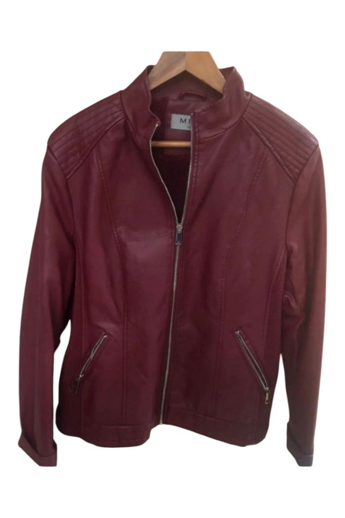 Veste femme simili cuir bordeaux - photo numéro 2