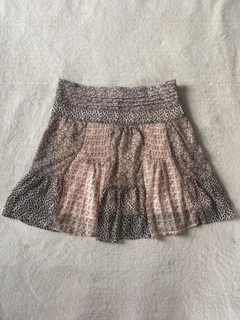 Jupe fluide d'été doublée motifs fleurs colorées rose abricot ceinture élastique