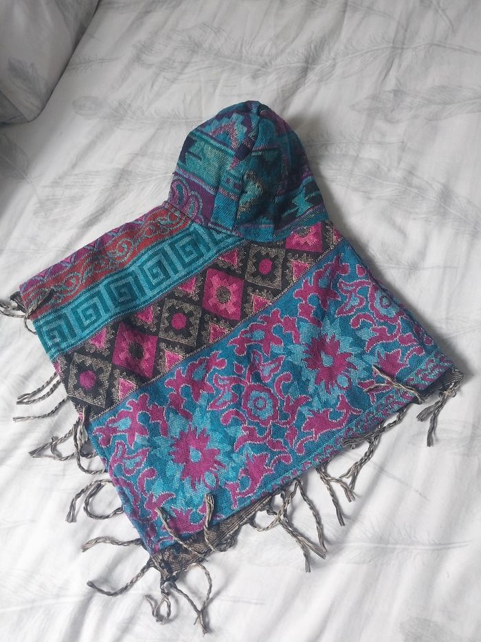 Poncho bébé 9-12 mois à capuche – style bohème coloré - photo numéro 4