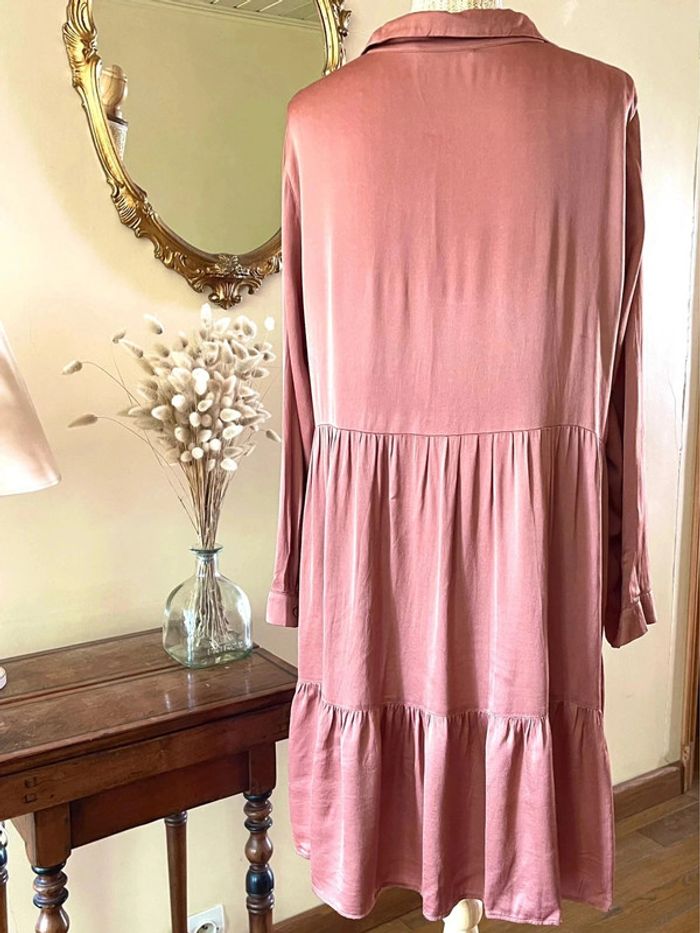 Robe Rose satinée plissée à Manches Longues - Zara - Taille XL - photo numéro 6