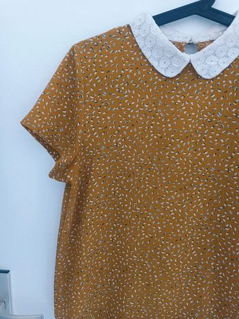 Chemisier blouse coton moutarde motifs col claudine blanc dentelle Taille M Y'coo En très bon état