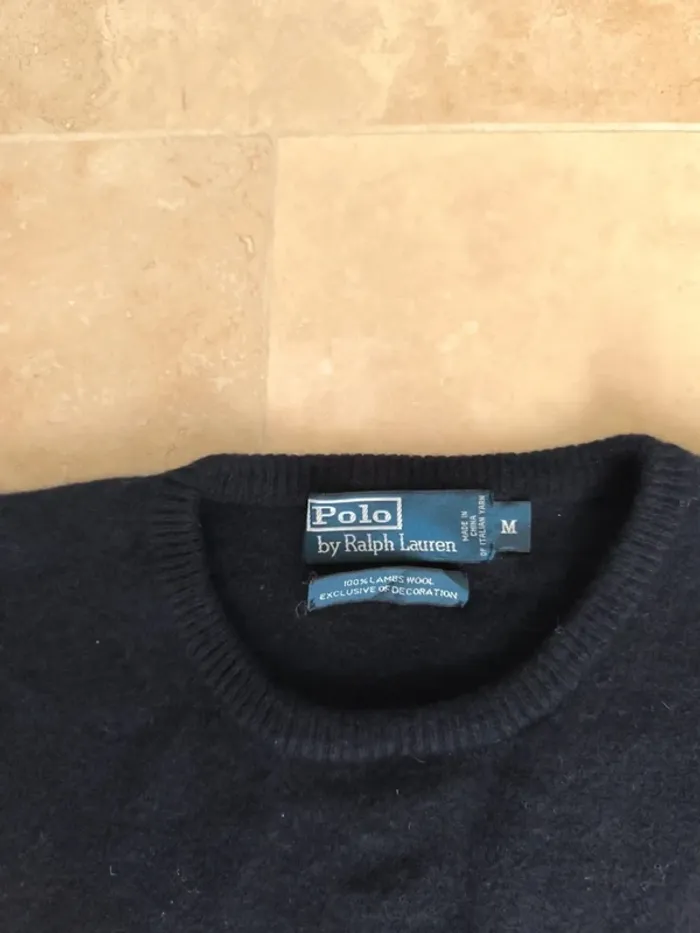 Magnifique pull col rond marine logo rouge laine d'agneau Ralph Lauren homme M slim fit - photo numéro 4