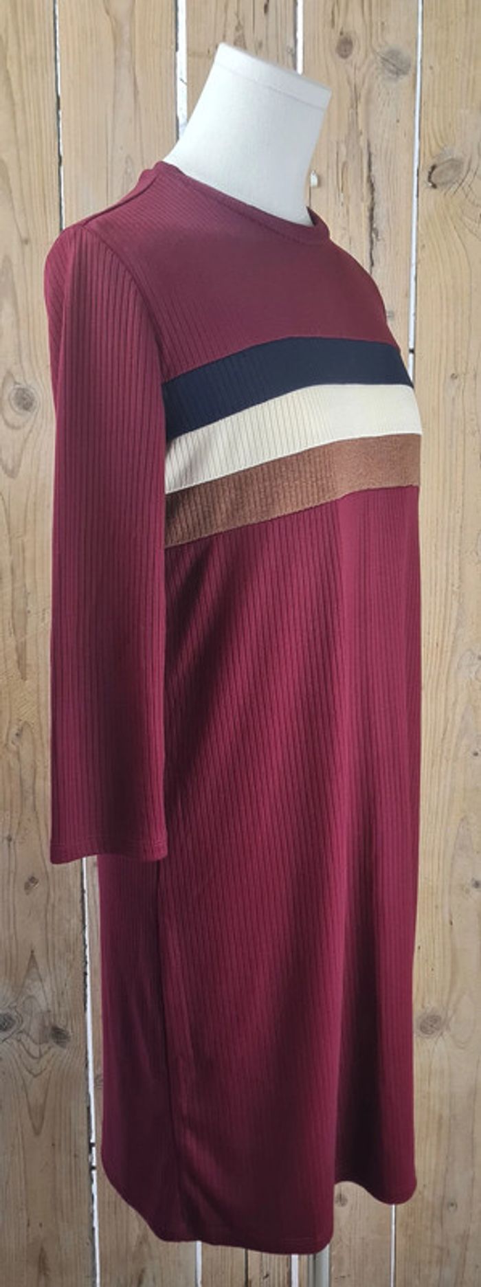 Robe, Tunique Rayée Façon Pull, Manche 3/4, Bershka, Taille M - photo numéro 2