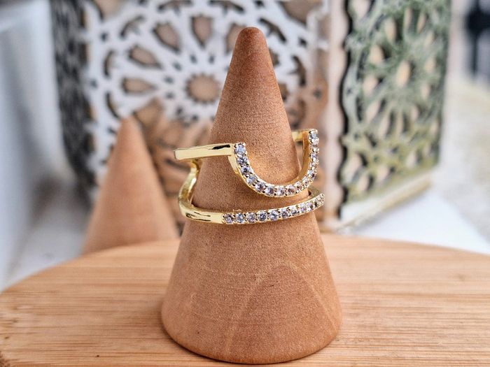Bague Ongle avec strass en acier inoxydable Dorée  ajustable - photo numéro 2