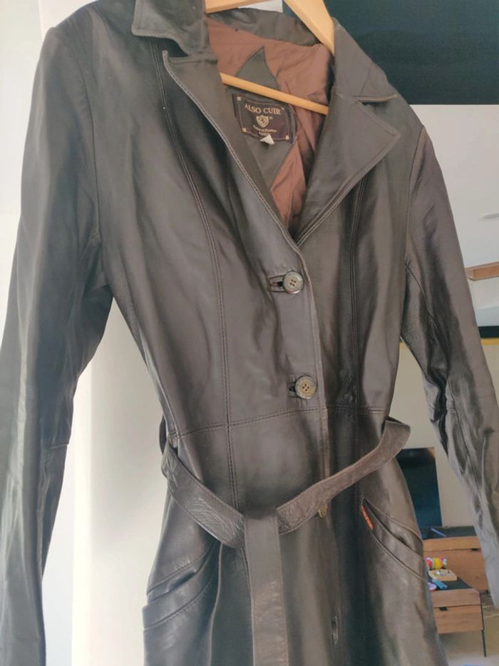 Blouson long en cuir ceinturé Also cuir vintage femme taille 38 - photo numéro 4