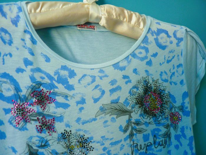 T-shirt Femme Replay XS 34 TBE bleu imprimé manches courtes - photo numéro 2