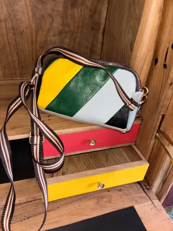 Pochette bandoulière cuir deux couleurs neuf