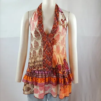 Top dos nu boho Mango imprimé multicolore volants – taille S