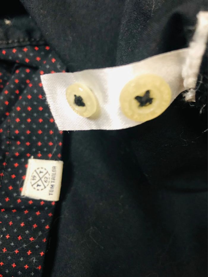 Chemise noire petits motifs rouge marine Tom Tailor black small red navy stars pattern shirt - photo numéro 9