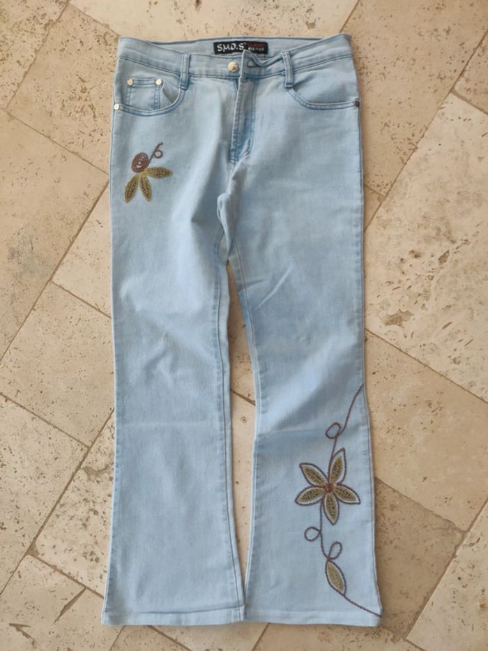 Jean y2k évasé decoré fleuri