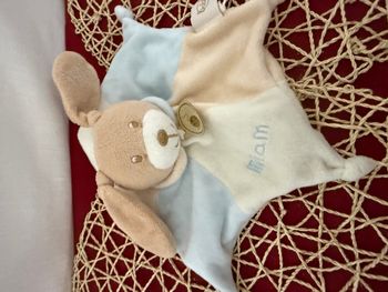 Lapin BABY NAT' doudou beige et bleu plat étoile Miam