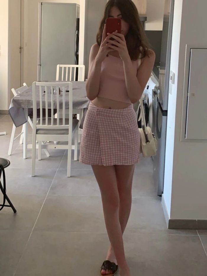 Mini-jupe vichy rose et blanc Pimkie
