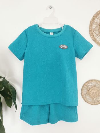Ensemble été Tee-shirt et short à lettres en relief turquoise Shein 9 Ans
