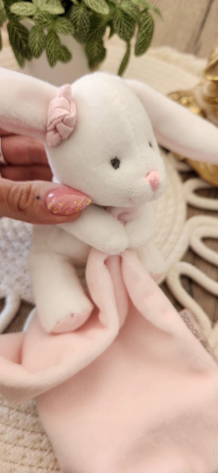 Doudou Lange Lapin Doudou & Compagnie rose blanc - photo numéro 9