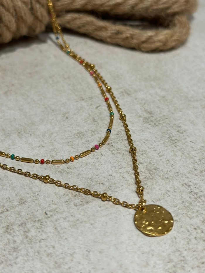 Collier plusieurs rang en acier or et bille en multicolore - photo numéro 5