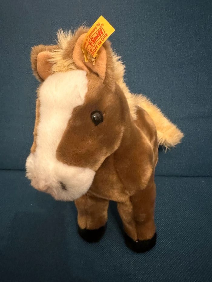 Peluche Grand Cheval Steiff 35cm doudou debout collection brun équitation crinière