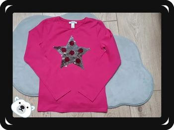Tee-shirt ML okaidi rose motif étoile 8 ans en très bon état