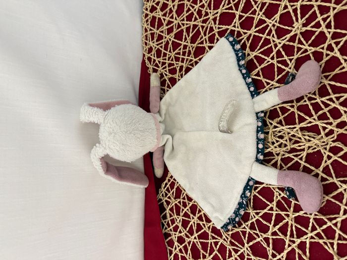 Doudou plat lapin SAUTHON Miss chipie Blanc et Rose 32 cm - photo numéro 5