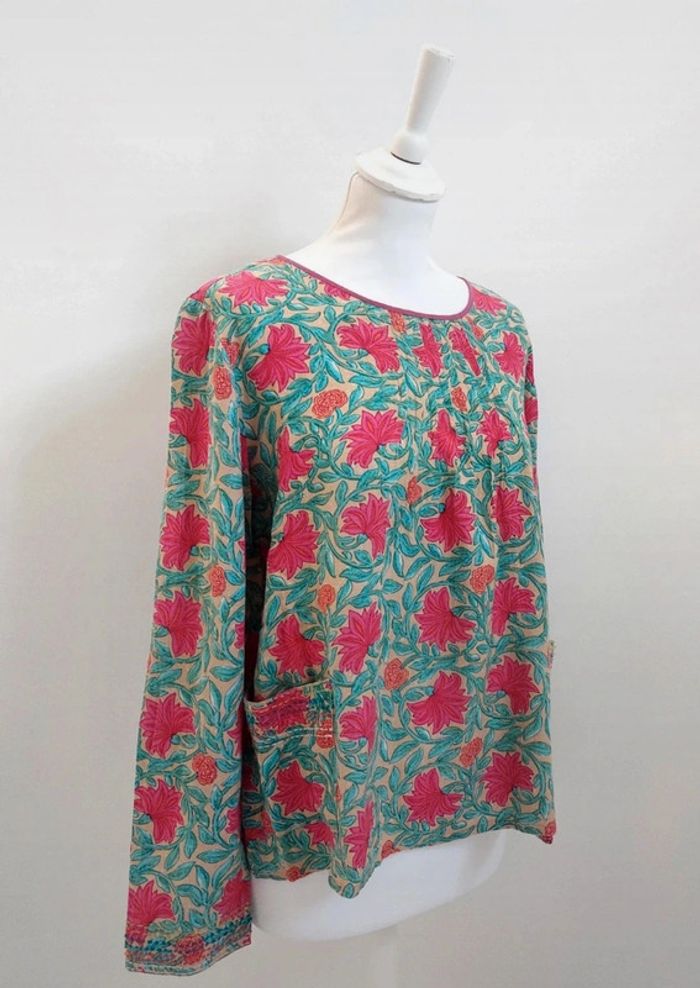 Blouse imprimée à fleurs en lin manches larges M - photo numéro 3