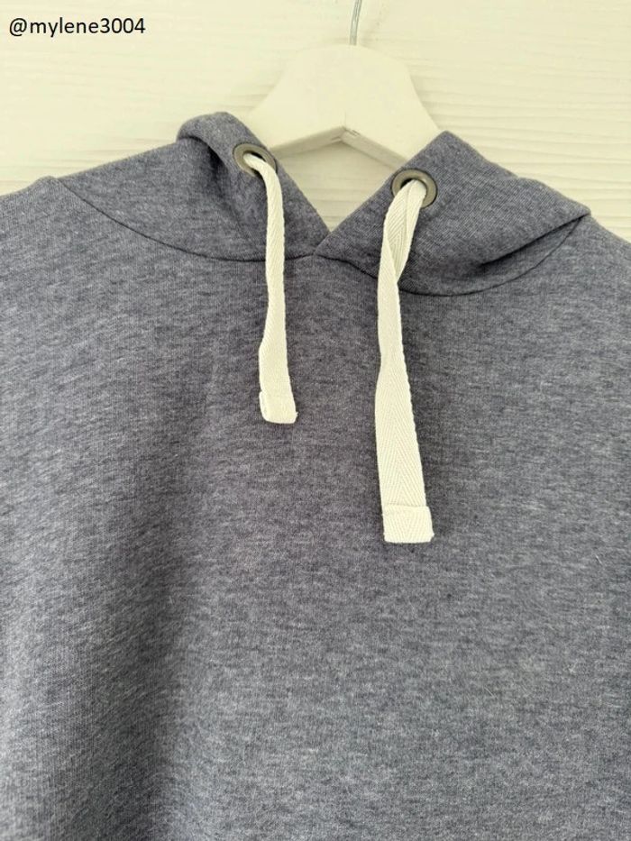 Pull d'hiver sweat à capuche bleu gris foncé à poche kangourou - photo numéro 4
