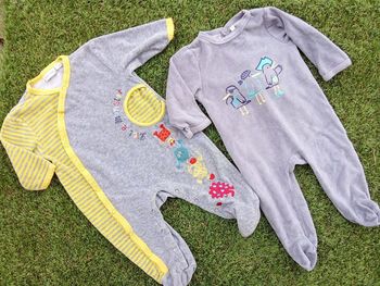 Lot de 2 pyjamas une pièce polaire hiver bébé garçon 9 mois, gris, jaune, 1 pièce