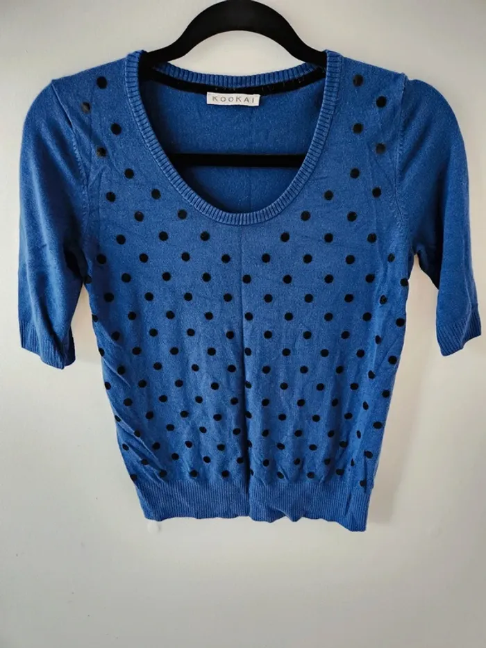 Pull bleu KOOKAÏ à pois noirs – Taille S