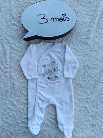 Pyjama grenouillère velours Fille 3 mois chat sweet kitten In Extenso