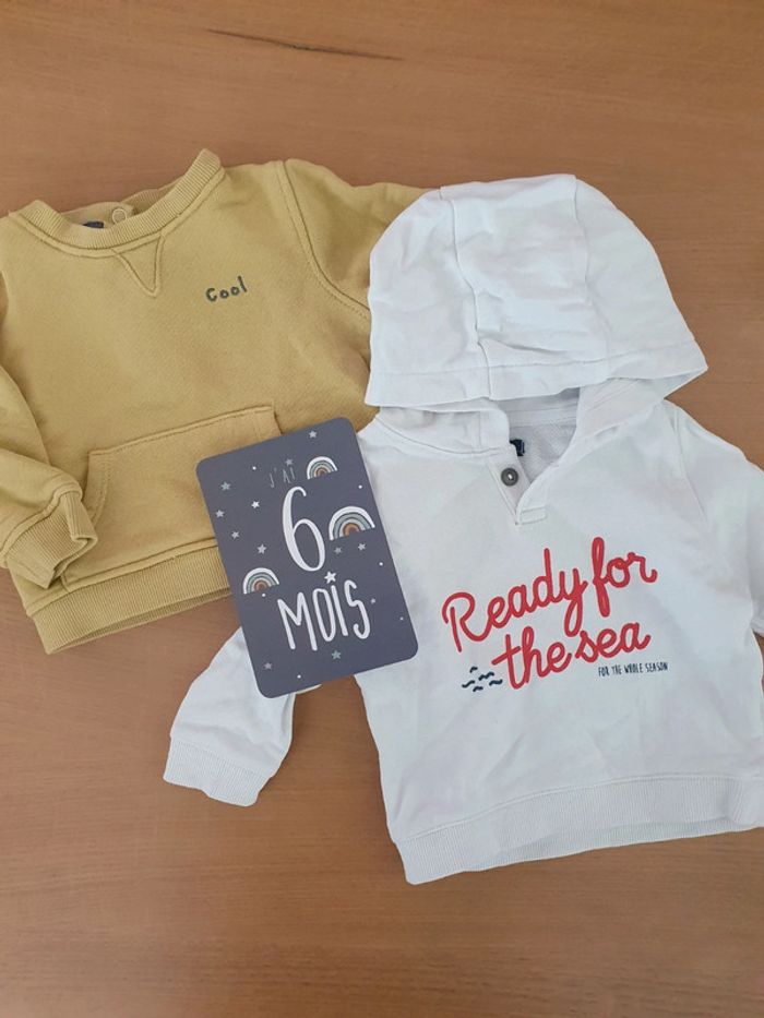 Lot 2 sweats garçon 6 mois 63-69 cm