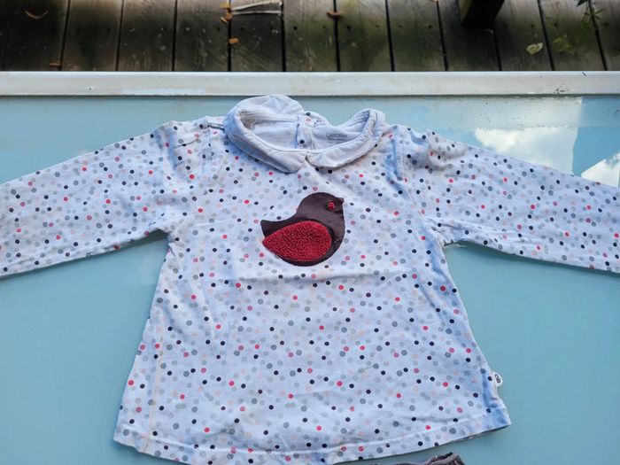 Ensemble Obaïbi, pantalon velours peau de pêche gris/violet, et haut manches longues, 18 mois - photo numéro 2