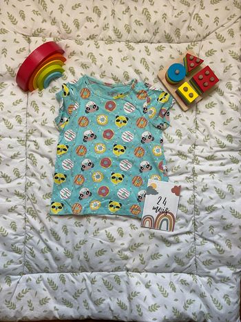 teeshirt manches courtes turquoise motifs donuts 12/24 mois lupilu