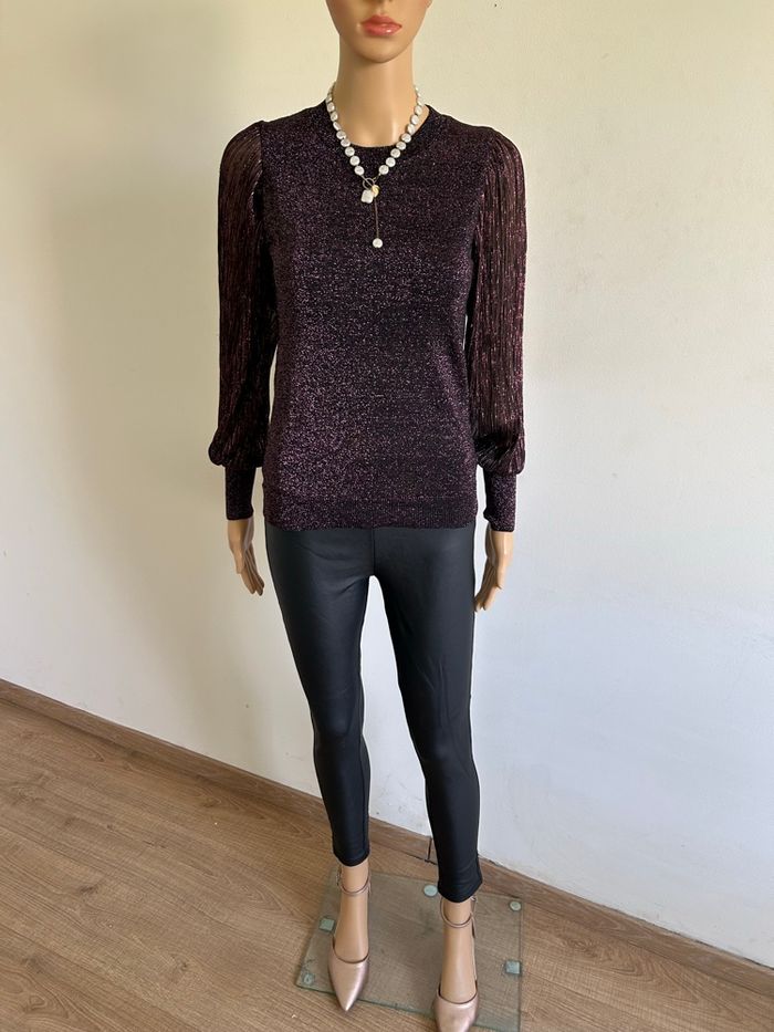 Pull violet pailleté à manches longues Morgan taille XS comme neuf - photo numéro 3