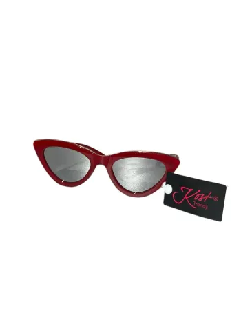 Lunettes de soleil à œil de chat rouges à verres argentés – KOST Trendy Neuf