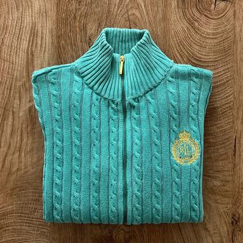 Gilet zip complet torsadé vert Lauren Ralph Lauren pour femme, taille L