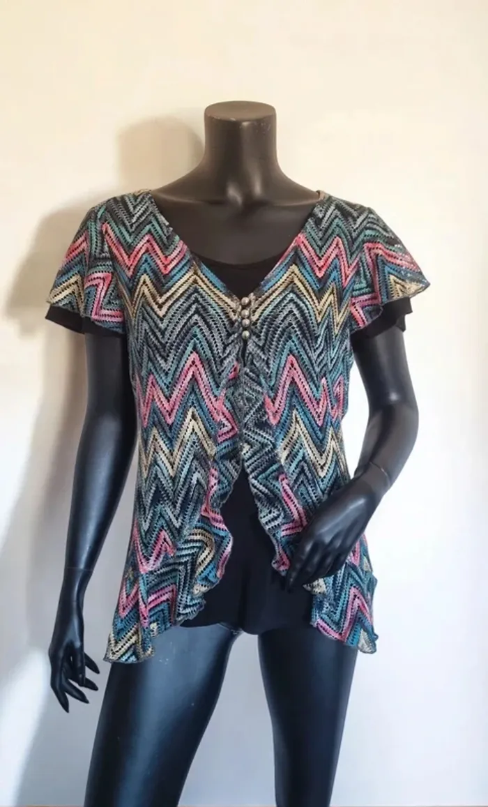 Camiseta crochet colores manga corta mujer T-S - photo numéro 3