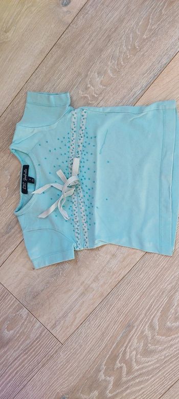 T shirt fille turquoise Lili Gaufrette, avec brillants, 4 ans
