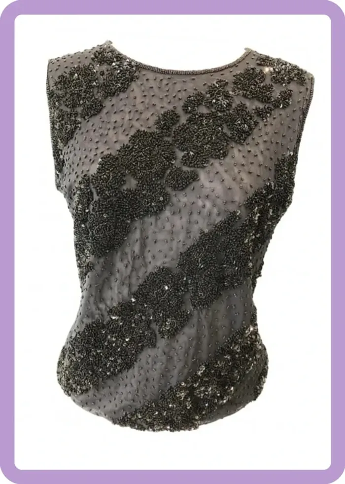 Top strass et perles Escada noir L