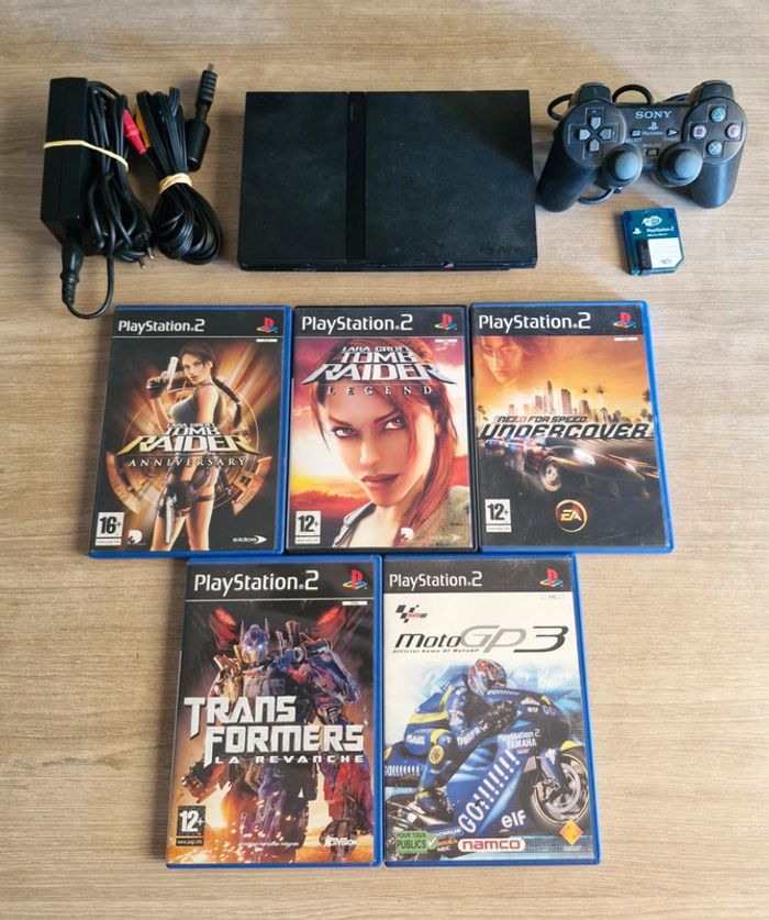 Lot Console PlayStation 2 PS2 Slim + 1 Manette + 1 Carte Mémoire & 5 Jeux