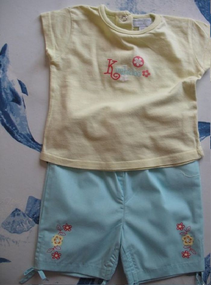ENSEMBLE 2 PCS BÉBÉ FILLE : PANTACOURT + TEE SHIRT MC "KIMBALOO BY LA HALLE" - 6 MOIS - n°09