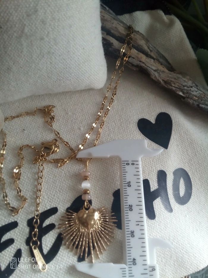 Collier cœur ensoleillé, pierre du soleil et sélénite - photo numéro 3