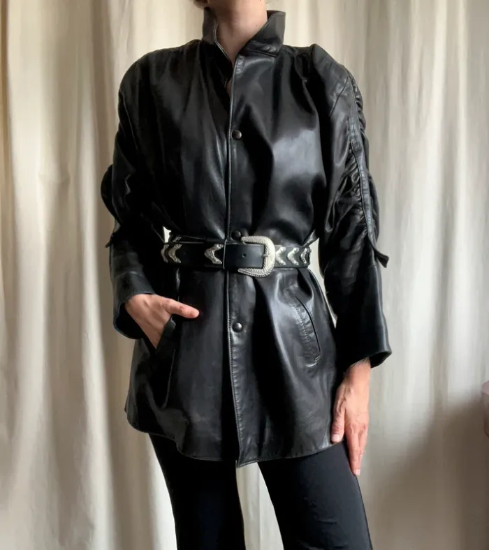 Blouson oversize cuir leather 80s Post Punk Biker vintage - Taille S/M/L/XL - photo numéro 2