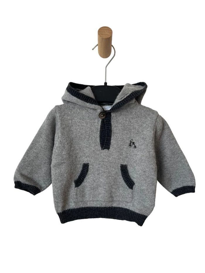 Pull chaud gris à capuche (contient de la laine) - Jacadi 6 mois