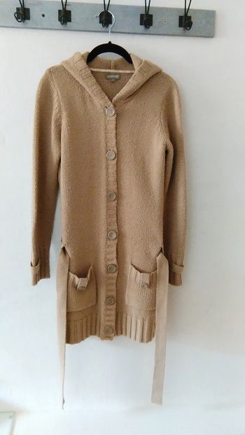 Veste mi-longue à capuche beige In Extenso