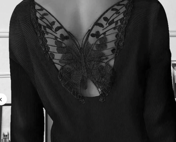 T-shirt  papillon noir manches longues 36/S Shein