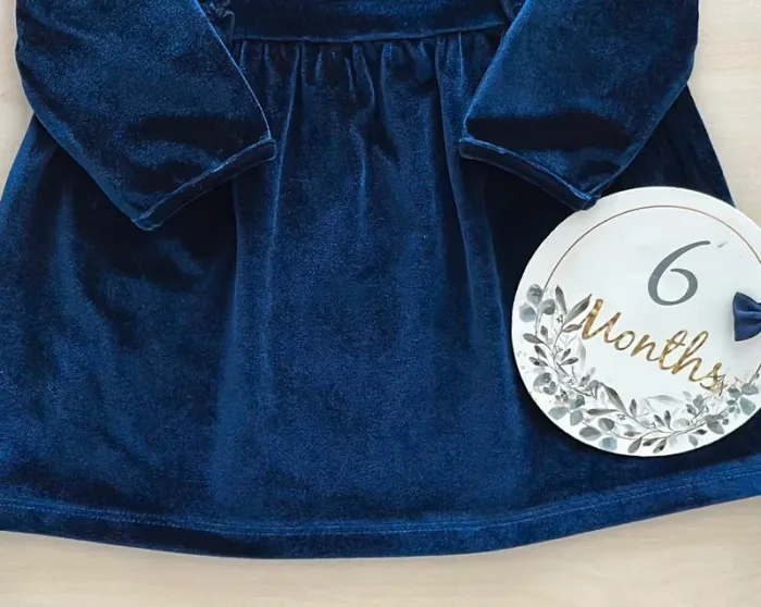 Robe bleue en velours 6 mois - photo numéro 3