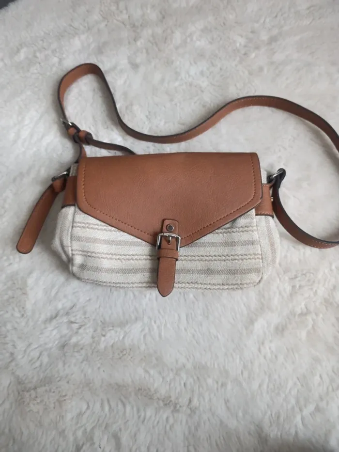 Sac bandoulière toile rayures marron - photo numéro 4